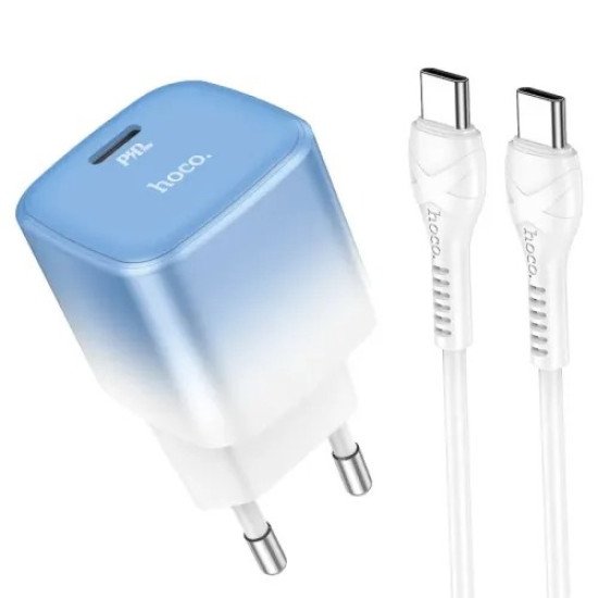 Hoco C101A Fast Charging Adapter with Type C to Type C Cable Blue