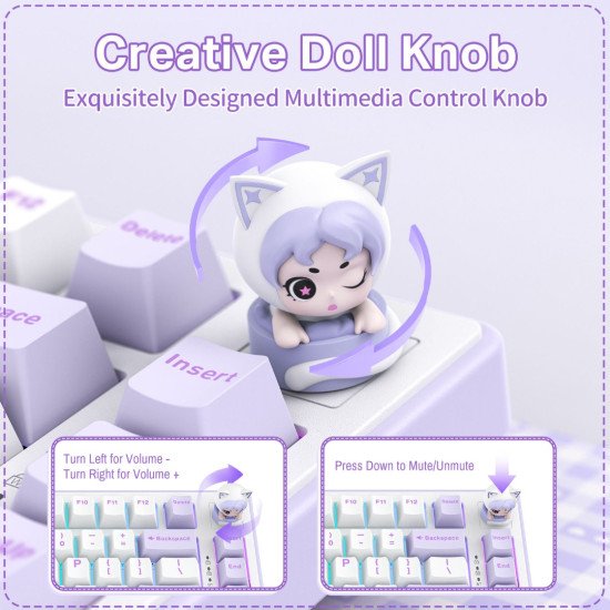 Onikuma MT707 Tri-Mode 81 Keys Mechanical Keyboard with Creative Doll Knob Onikuma MT707 Tri-Mode 81 Keys Mechanical Keyboard with Creative Doll Knob