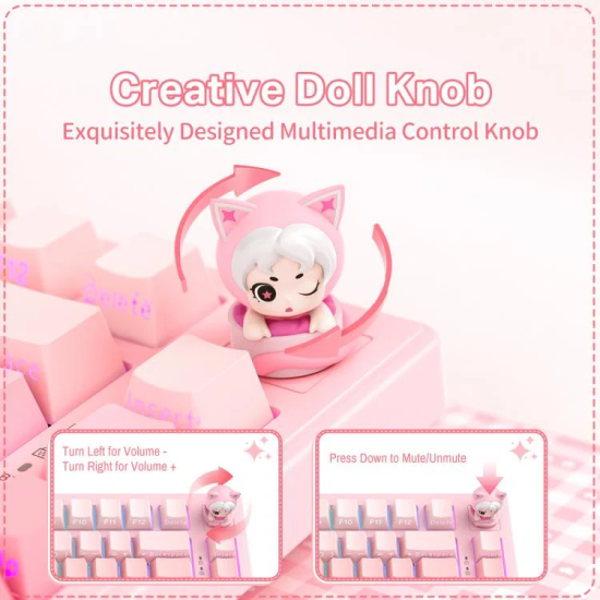 Onikuma MT707 Tri-Mode 81 Keys Mechanical Keyboard with Creative Doll Knob Onikuma MT707 Tri-Mode 81 Keys Mechanical Keyboard with Creative Doll Knob
