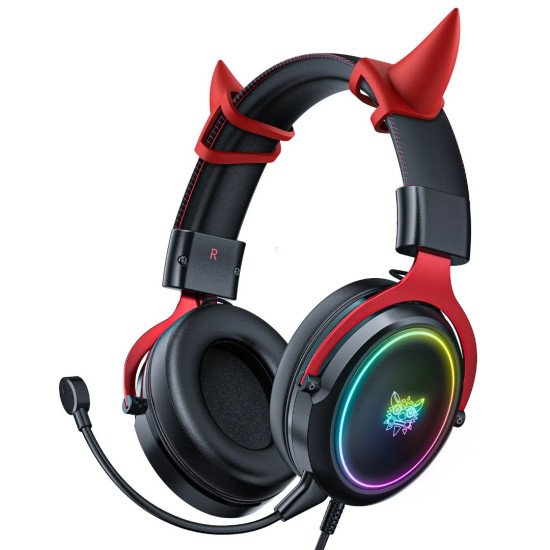 Onikuma X10 Ox Horn RGB Wired Professional Gaming Headset with Noise Cancellation Microphone (Black Red)