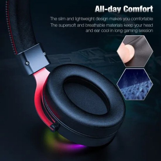 Onikuma X10 Ox Horn RGB Wired Professional Gaming Headset with Noise Cancellation Microphone (Black Red)