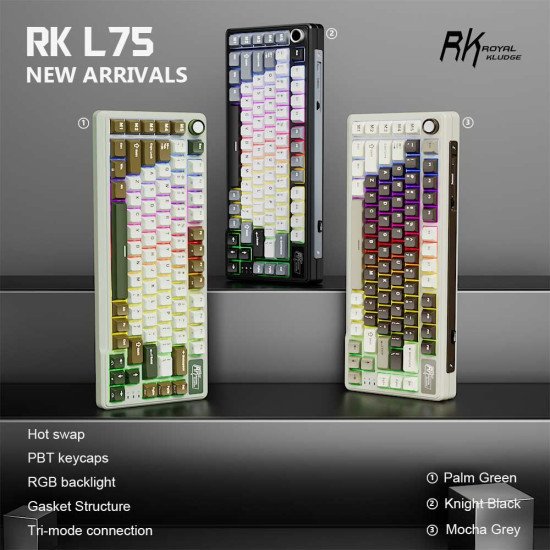 ROYAL KLUDGE RK L75 Hot Swappable Tri Mode Mechanical Gaming Keyboard