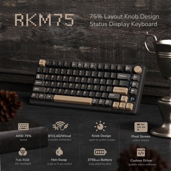 ROYAL KLUDGE RK M75 Tri Mode Wireless Mechanical Keyboard