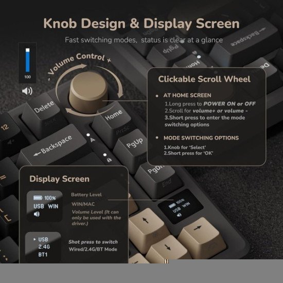 ROYAL KLUDGE RK M75 Tri Mode Wireless Mechanical Keyboard