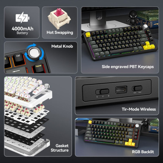 T-WOLF T40 Tri-Mode Custom Mechanical RGB Backlit Keyboard with Knob T-WOLF T40 Tri-Mode Custom Mechanical RGB Backlit Keyboard with Knob