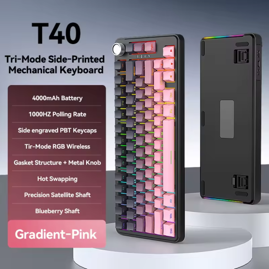 T-WOLF T40 Tri-Mode Custom Mechanical RGB Backlit Keyboard with Knob T-WOLF T40 Tri-Mode Custom Mechanical RGB Backlit Keyboard with Knob