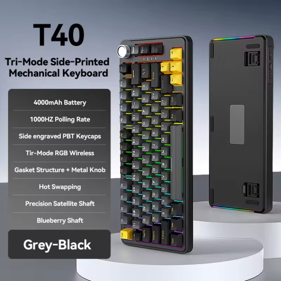 T-WOLF T40 Tri-Mode Custom Mechanical RGB Backlit Keyboard with Knob T-WOLF T40 Tri-Mode Custom Mechanical RGB Backlit Keyboard with Knob